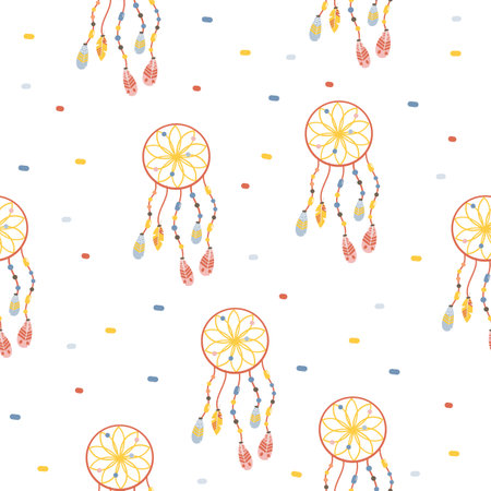 Seamless vector pattern for printing on products. Colorful dream catcher. Vector illustrationのイラスト素材