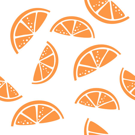 Juicy vector seamless pattern. Orange slices on white background. Summer background for printing on products . Vector illustrationのイラスト素材