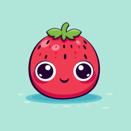 Super cute vector illustration in kawaii style. Cute strawberry with big pitiful eyes. Anime Eyes. . Vector illustrationのイラスト素材