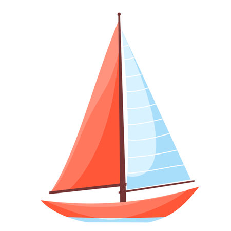 Flat vector illustration. Red sailing ship with white sails. Marine illustration on white background . Vector illustrationのイラスト素材