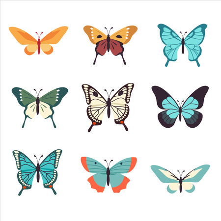 Vector collection of insects on white background. Multicolored butterflies of different species . Vector illustrationのイラスト素材
