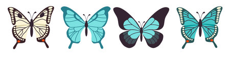 Vector collection of insects on white background. Multicolored butterflies of different species . Vector illustrationのイラスト素材