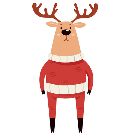 Flat vector new year vector illustration. Funny reindeer in winter New Year pajamas . Vector illustrationのイラスト素材