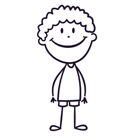 Vector illustration in doodle style. Childrens drawing of a man. Black and white coloring book . Vector illustrationのイラスト素材
