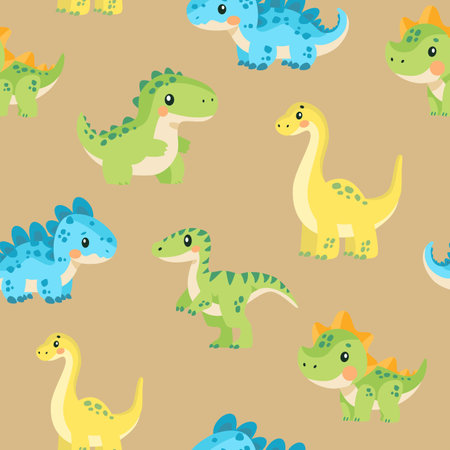 Bright vector seamless pattern. Cute dinosaurs. Pattern for baby clothes, textiles, diapers and fabrics. Vector illustrationのイラスト素材