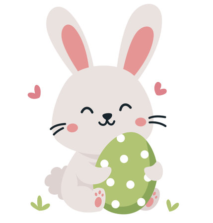 Flat vector illustration. Cute bunny hugging Easter egg . Vector illustrationのイラスト素材