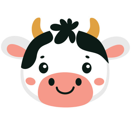 Flat vector illustration. Cute cow face on white background . Vector illustrationのイラスト素材