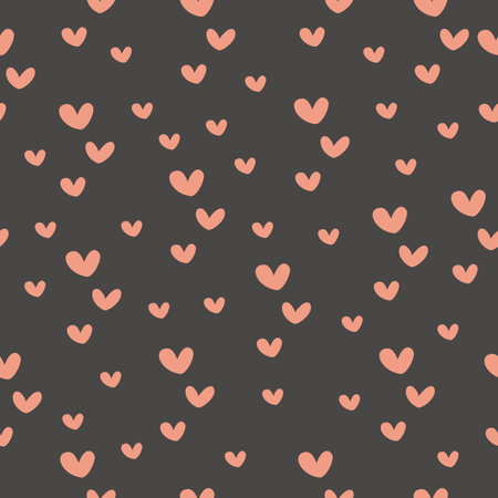 Seamless vector pattern in minimalistic style. Cute pink hearts on a dark brown background. Valentines Day pattern . Vector illustrationのイラスト素材
