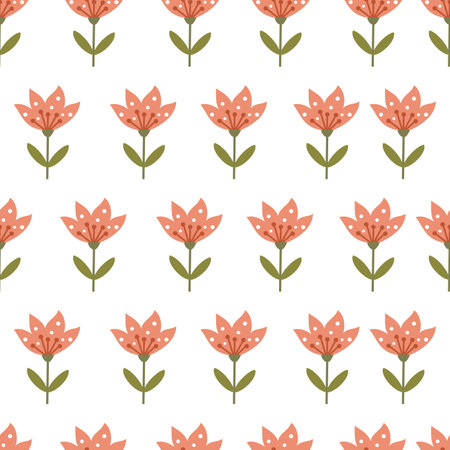 Seamless vector pattern in minimalistic style. Cute pink flowers in naive art. . Vector illustrationのイラスト素材