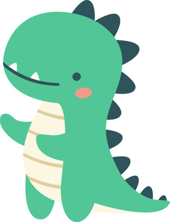 Cute green dinosaur in simple child style on white background, flat vector illustration . Vector illustrationのイラスト素材