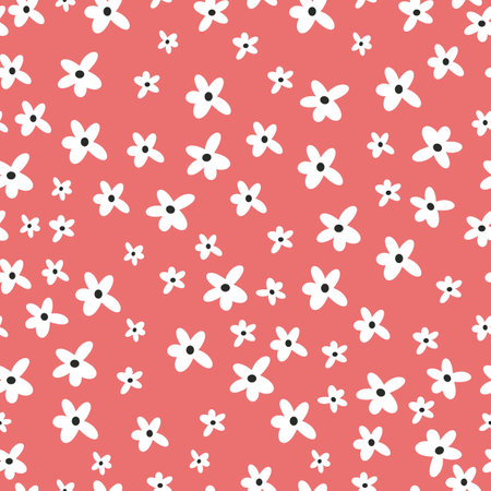 Seamless vector pattern in minimalistic style. Cute daisies on red background . Vector illustrationのイラスト素材
