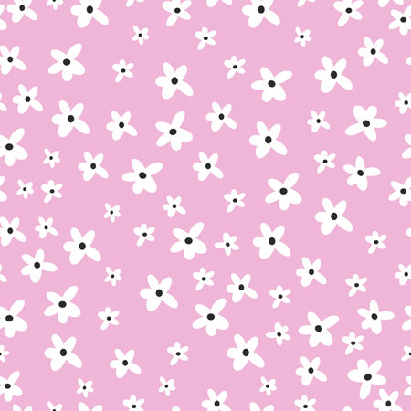 Seamless vector pattern in minimalistic style. Cute daisies on pink background . Vector illustrationのイラスト素材