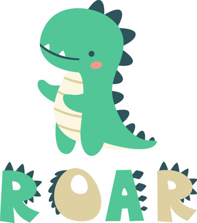 Vector childrens illustration. Cute Terranosaurus and the inscription ROAR. Print for childrens products . Vector illustrationのイラスト素材