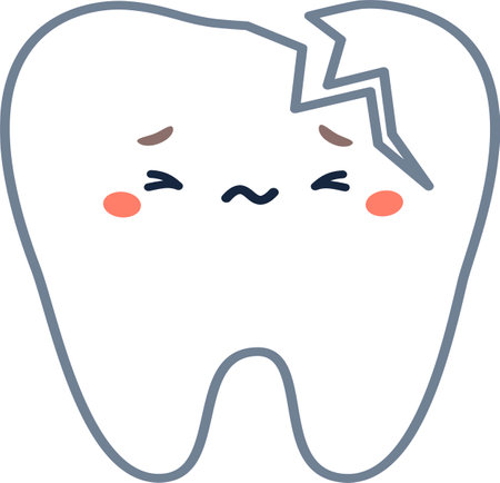 Vector illustration in childrens style on the theme of dentistry. Cracked tooth with suffering expression on his face. Vector illustrationのイラスト素材