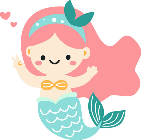 Childrens vector illustration. Cute mermaid showing welcome sign. . Vector illustrationのイラスト素材