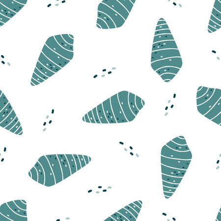 Seamless vector pattern with a nautical theme. Cute shells on white background. Pattern for products on white background. Vector illustrationのイラスト素材