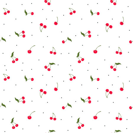 Seamless vector pattern. Cute cherries in Scandinavian style on white background . Vector illustrationのイラスト素材