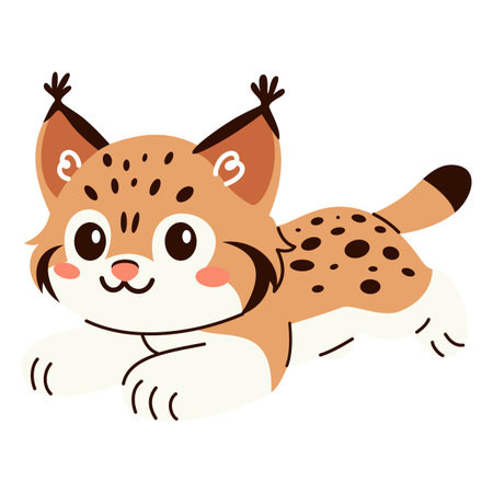 Vector illustration in childrens style. Cute lynx playing on white background . Vector illustrationのイラスト素材