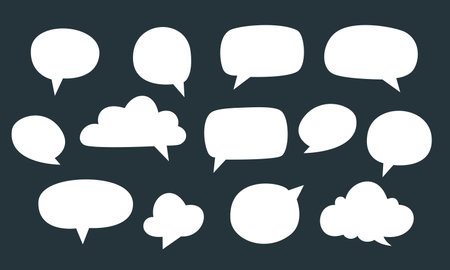 Set of flat vector illustrations. White speech bubbles on a dark background . Vector illustrationのイラスト素材