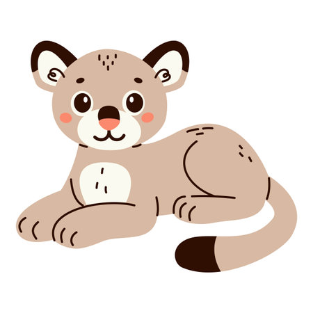 Vector illustration in childrens style. Cute puma lying on the background . Vector illustrationのイラスト素材