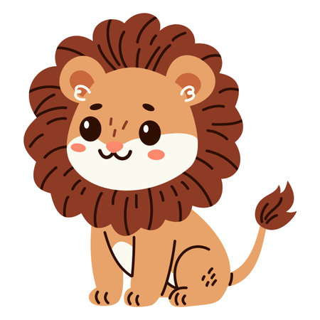 Flat vector illustration. Safari animals. Cute lion on white background . Vector illustrationのイラスト素材