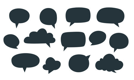 Set of flat vector illustrations. Dark speech bubbles on a white background . Vector illustrationのイラスト素材