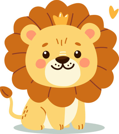 Cute lion on white background wearing a crown. Flat vector illustration in childrens style . Vector illustrationのイラスト素材