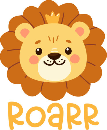 Childrens vector print for clothes. Cute lion cub, Roar Lettering. Vector illustrationのイラスト素材
