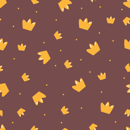 Seamless vector pattern. Cute royal crowns on brown background . Vector illustrationのイラスト素材