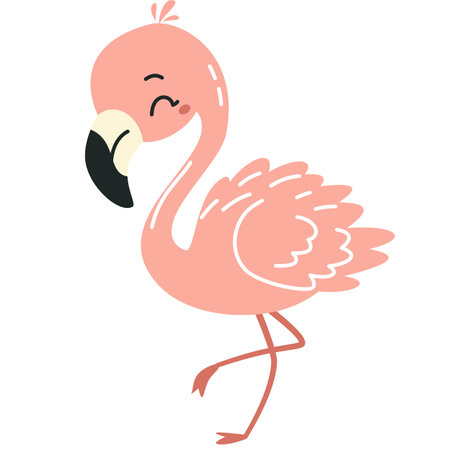 Flat vector illustration in childrens style. Cute flamingo on white background . Vector illustrationのイラスト素材