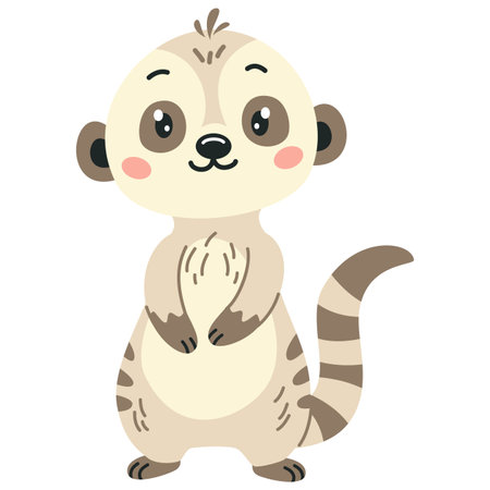 Flat vector illustration in childrens style. Cute lemur on white background . Vector illustrationのイラスト素材