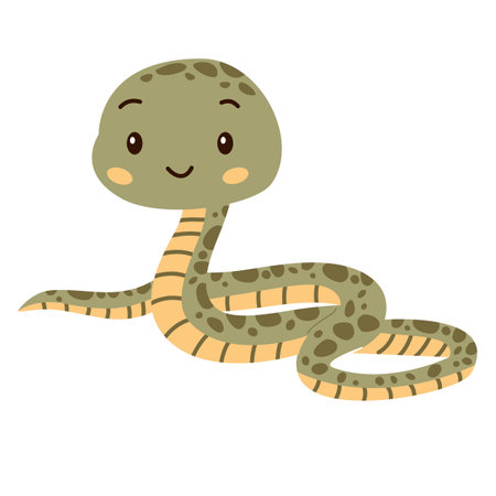 Flat vector illustration in childrens style. Cute snake on white background . Vector illustrationのイラスト素材