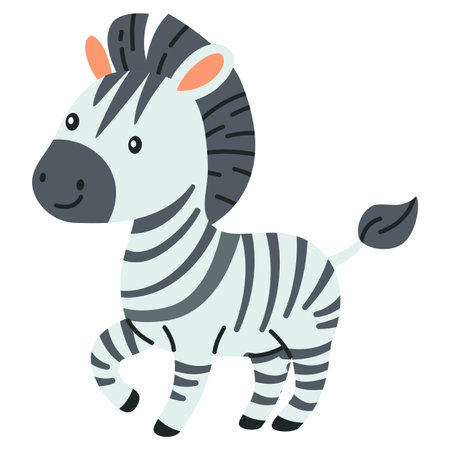 Flat vector illustration in childrens style. Cute zebra on white background . Vector illustrationのイラスト素材