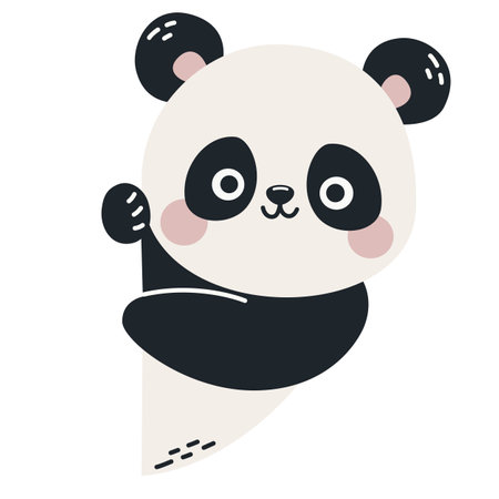 Vector illustration in childrens style. Cute panda looking out from behind a banner, in Scandinavian style . Vector illustrationのイラスト素材