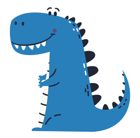 Cute blue dinosaur in simple child style on white background, flat vector illustration . Vector illustrationのイラスト素材