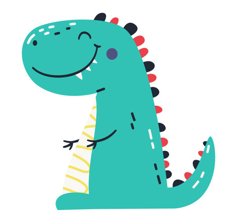 Cute green dinosaur in simple child style on white background, flat vector illustration . Vector illustrationのイラスト素材