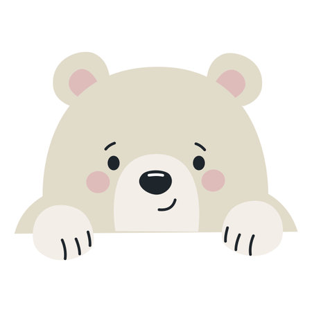 Cute white bear peeking out from behind a banner. Flat vector illustration on white background. Vector illustrationのイラスト素材