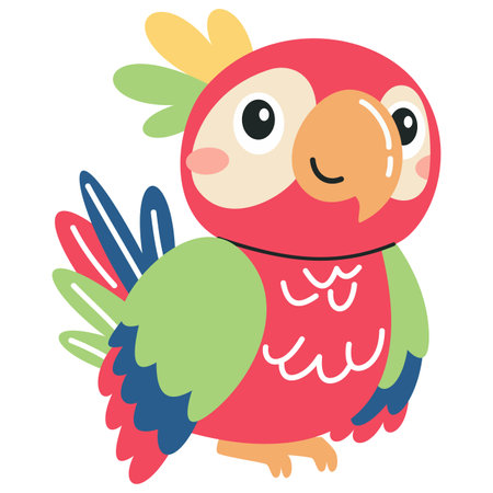 Flat vector illustration on white background. Cute tropical parrot. Vector illustrationのイラスト素材