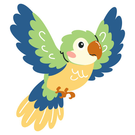 Flat vector illustration on white background. Cute tropical parrot. Vector illustration