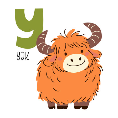 Cute flat vector illustration. Cute yak and letter y. Animals and letters of alphabet . Vector illustrationのイラスト素材