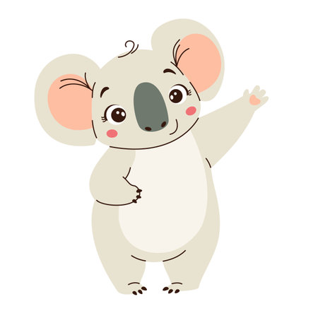 Flat vector illustration in childrens style. Cute koala waving his paw on white background . Vector illustrationのイラスト素材