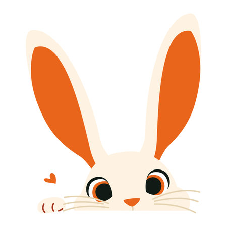 Cute white rabbit peeking out from behind a banner. Flat vector illustration on white background, space for your text . Vector illustrationのイラスト素材
