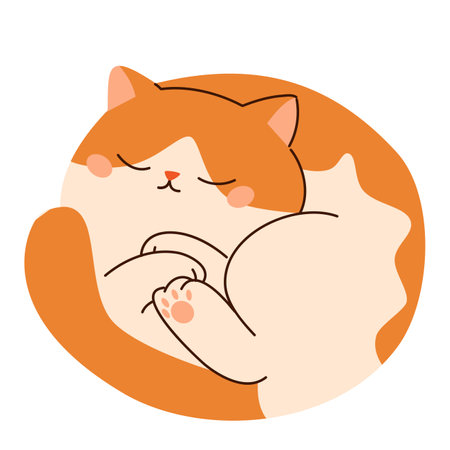 Flat vector illustration in childrens style. Cute cat sleeping . Vector illustrationのイラスト素材