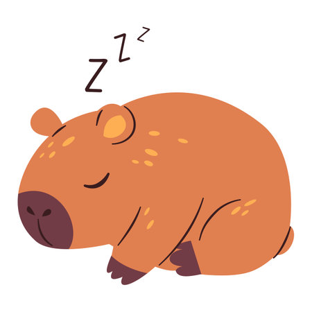Flat vector illustration in a simple childrens style. Cute capybara sleeping on white background . Vector illustrationのイラスト素材