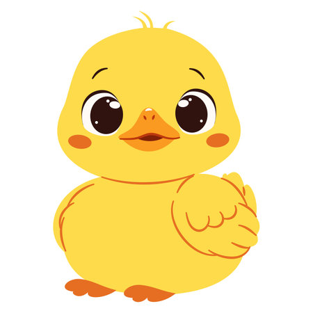 Super cute duckling with big eyes. Flat vector illustration in simple childish style. White background . Vector illustrationのイラスト素材