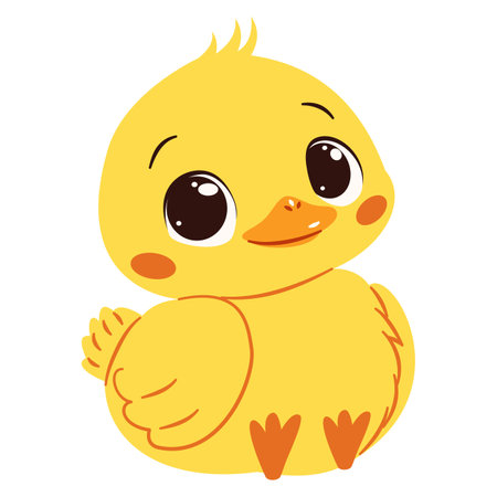 Super cute duckling with big eyes. Flat vector illustration in simple childish style. White background . Vector illustrationのイラスト素材