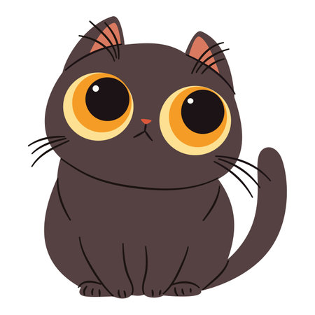 Cute black kitten with big eyes. Flat vector illustration in simple childish style. White background . Vector illustrationのイラスト素材