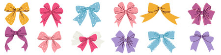 A set of flat vector illustrations in a simple style. Cute colorful bows on a white background. Vector illustrationのイラスト素材