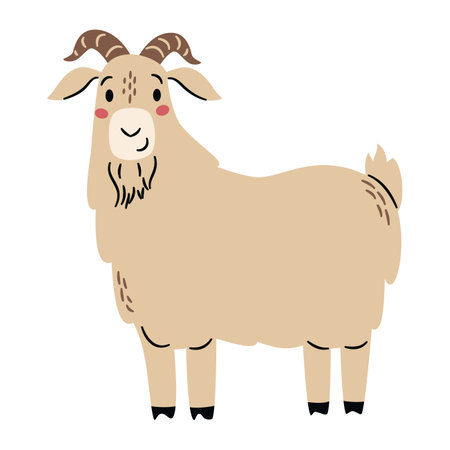 Flat vector illustration in a simple childrens style. Cute goat on white background. Farm animals . Vector illustrationのイラスト素材