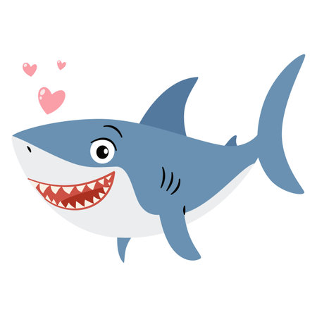 Cute loving shark with hearts. Flat vector illustration in simple childish style on white background. Vector illustrationのイラスト素材